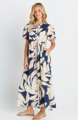 Nova Shirt Dress- Navy Floral Print