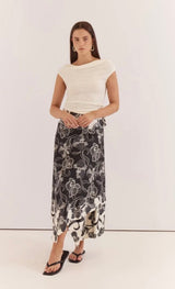 Maribel Asym Wrap Skirt-Snap Dragon