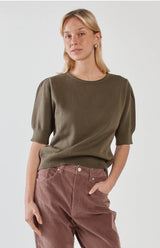 Esti Pointelle Knit Tee-Khaki