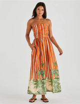 Mina Strapless Dress -Palm Stripe