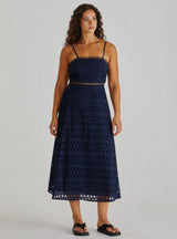 Kali Broderie Dress-Navy