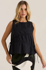 Elin Gathered Tie Top-Black