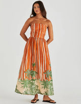 Mina Strapless Dress -Palm Stripe