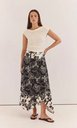 Maribel Asym Wrap Skirt-Snap Dragon