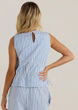 Aziza GatheredTie Top-Blue/White Stripe
