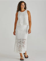 Kai Crochet Lace Skirt-White