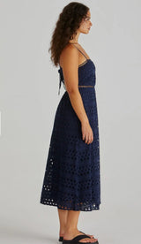Kali Broderie Dress-Navy