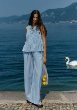 Aziza GatheredTie Top-Blue/White Stripe