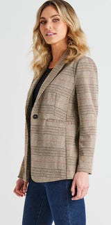 Portsea Light Weight Blazer- Mocha Plaid