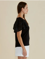 Lottie Embroidered Tee-Black