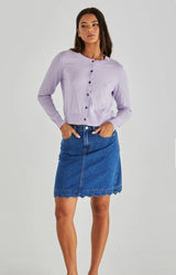 Vale Scalloped Denim Skirt-Mid Blue