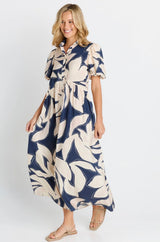 Nova Shirt Dress- Navy Floral Print