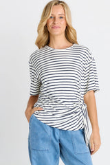 Knot Tee - White/Navy Stripe