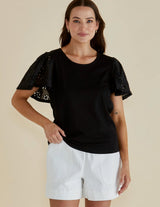 Lottie Embroidered Tee-Black