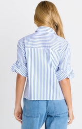 Cropped Poplin Shirt-Blue Stripe
