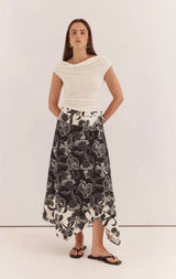 Maribel Asym Wrap Skirt-Snap Dragon