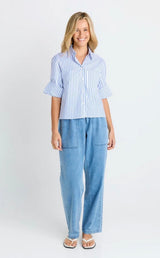 Cropped Poplin Shirt-Blue Stripe
