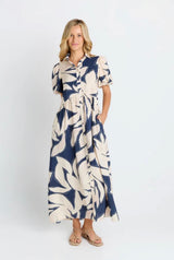 Nova Shirt Dress- Navy Floral Print