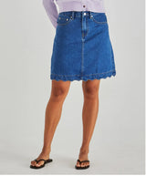Vale Scalloped Denim Skirt-Mid Blue