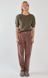 Esti Pointelle Knit Tee-Khaki