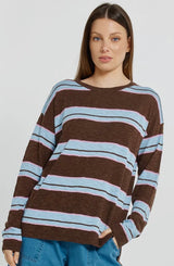 Natasha Knit Top-Choc/Blue/Pink Stripe