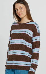 Natasha Knit Top-Choc/Blue/Pink Stripe