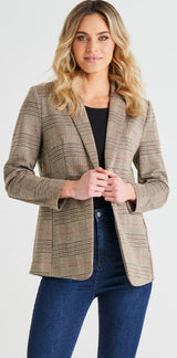 Portsea Light Weight Blazer- Mocha Plaid