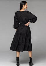 Faraway Tiered Midi Dress Black