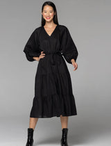 Faraway Tiered Midi Dress Black