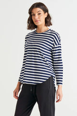 Jessie Relaxed Long Sleeve top Blue Stripe