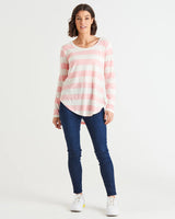 Megan Long Sleeve Basic Top Pink Stripe