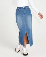 Emerald Denim Maxi Skirt 80's Wash