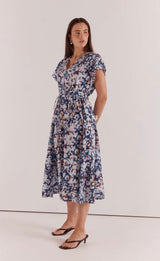 Nazalia Tie Waist Dress-Violet Floral
