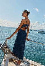 Kali Broderie Dress-Navy