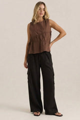 Elin Gathered Tie Top- Chocolate