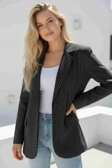 Boyfriend Blazer- Black Pinstripe