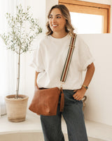 Daisy Stripe Crossbody Bag -Tan
