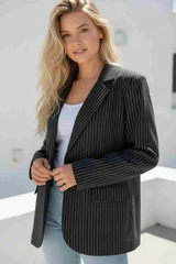 Boyfriend Blazer- Black Pinstripe