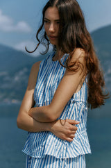 Aziza GatheredTie Top-Blue/White Stripe
