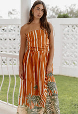 Mina Strapless Dress -Palm Stripe