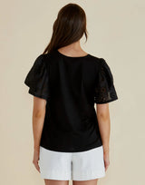 Lottie Embroidered Tee-Black