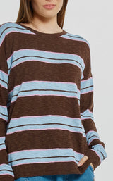 Natasha Knit Top-Choc/Blue/Pink Stripe