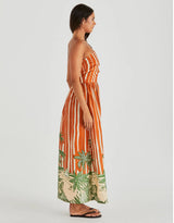 Mina Strapless Dress -Palm Stripe