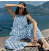 Aziza GatheredTie Top-Blue/White Stripe