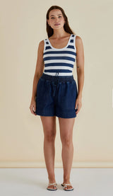 Relaxed Denim Shorts-Dark Blue