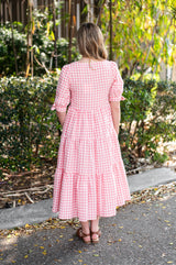 Gingham Dress-Melon