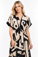 Geometric Twist Dress- Black /Cream