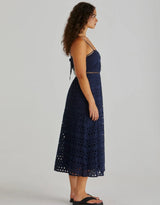 Kali Broderie Dress-Navy