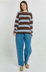 Natasha Knit Top-Choc/Blue/Pink Stripe