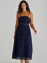 Kali Broderie Dress-Navy